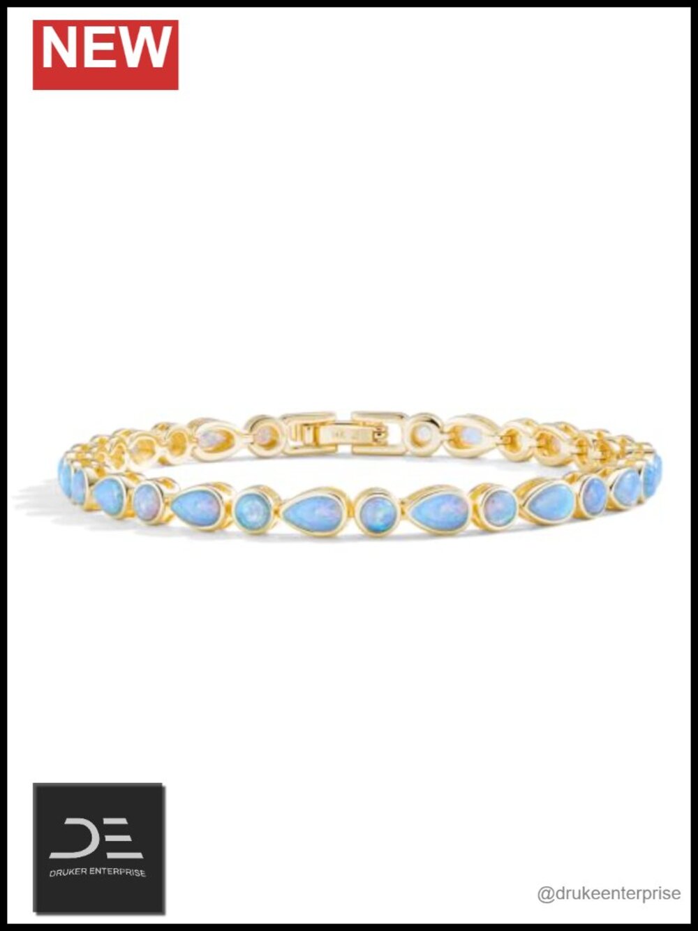 14K Gold Filled Opal Tennis Bracelet Bezel 3mm Fold Over Clasp